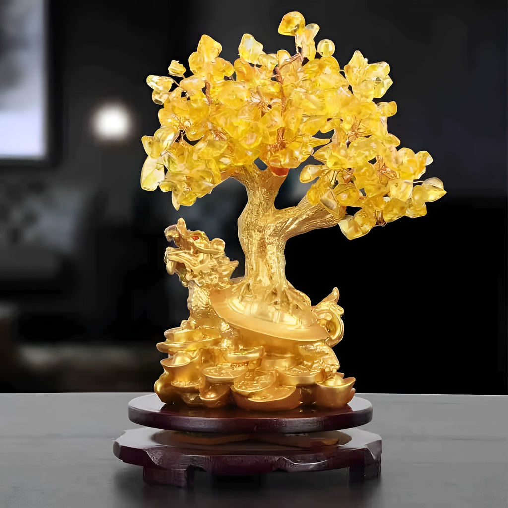 Citrine coloured Chinese style small water turtle money tree resin decorative ornament