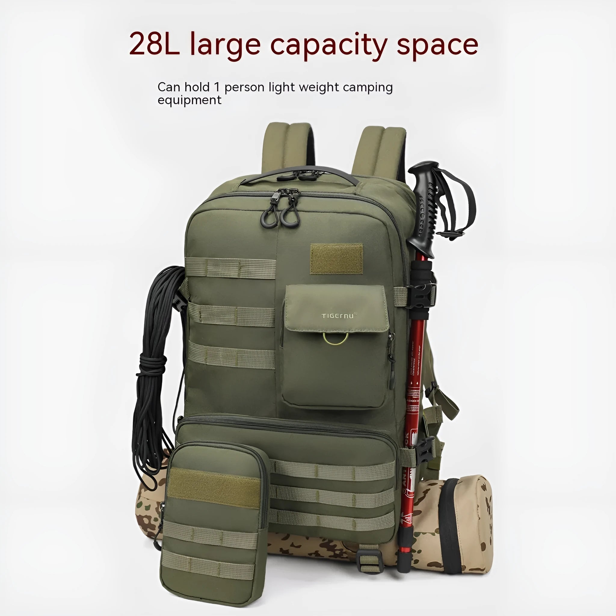 17-inch tactical backpack in army green or black with 20-35L capacity for outdoor use