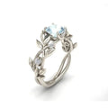 European American fashion zircon princess engagement ring with leaf design in aqua blue
