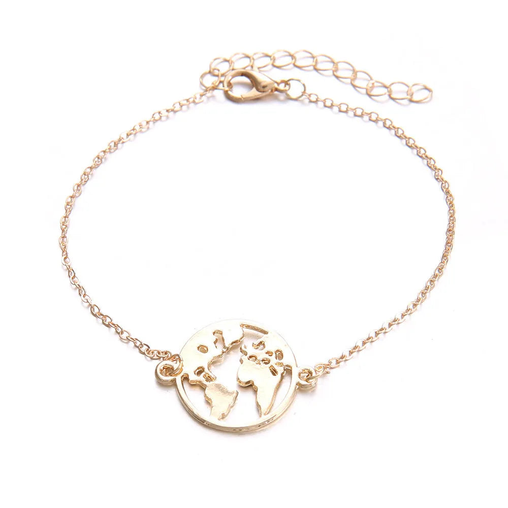 Three women's bracelets with European and American aircraft map charms in heart shape design