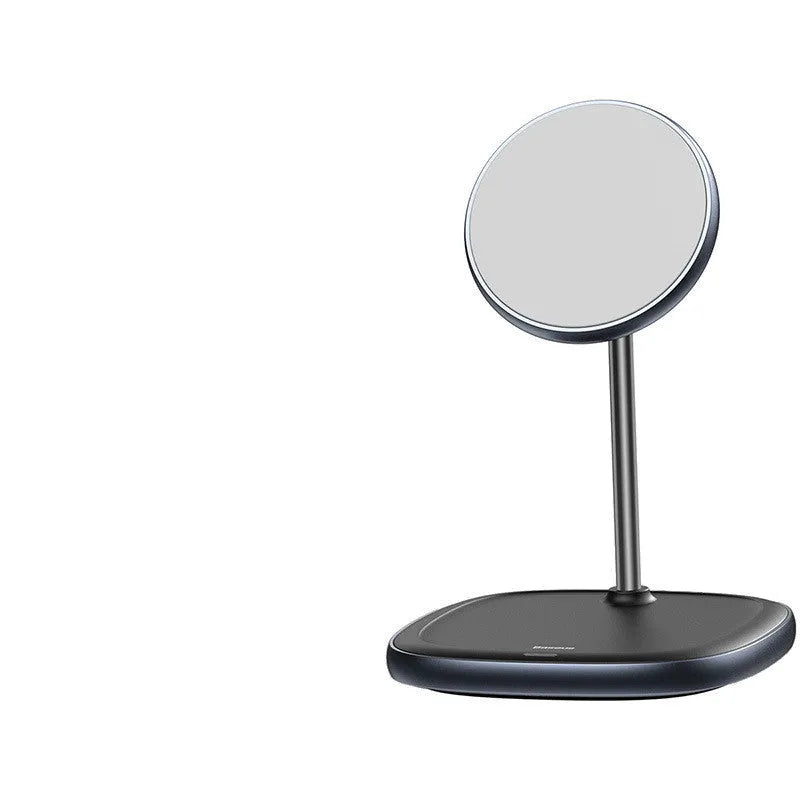 Swan magnetic desktop wireless charging stand for iPhone 12 in black and white colour options.