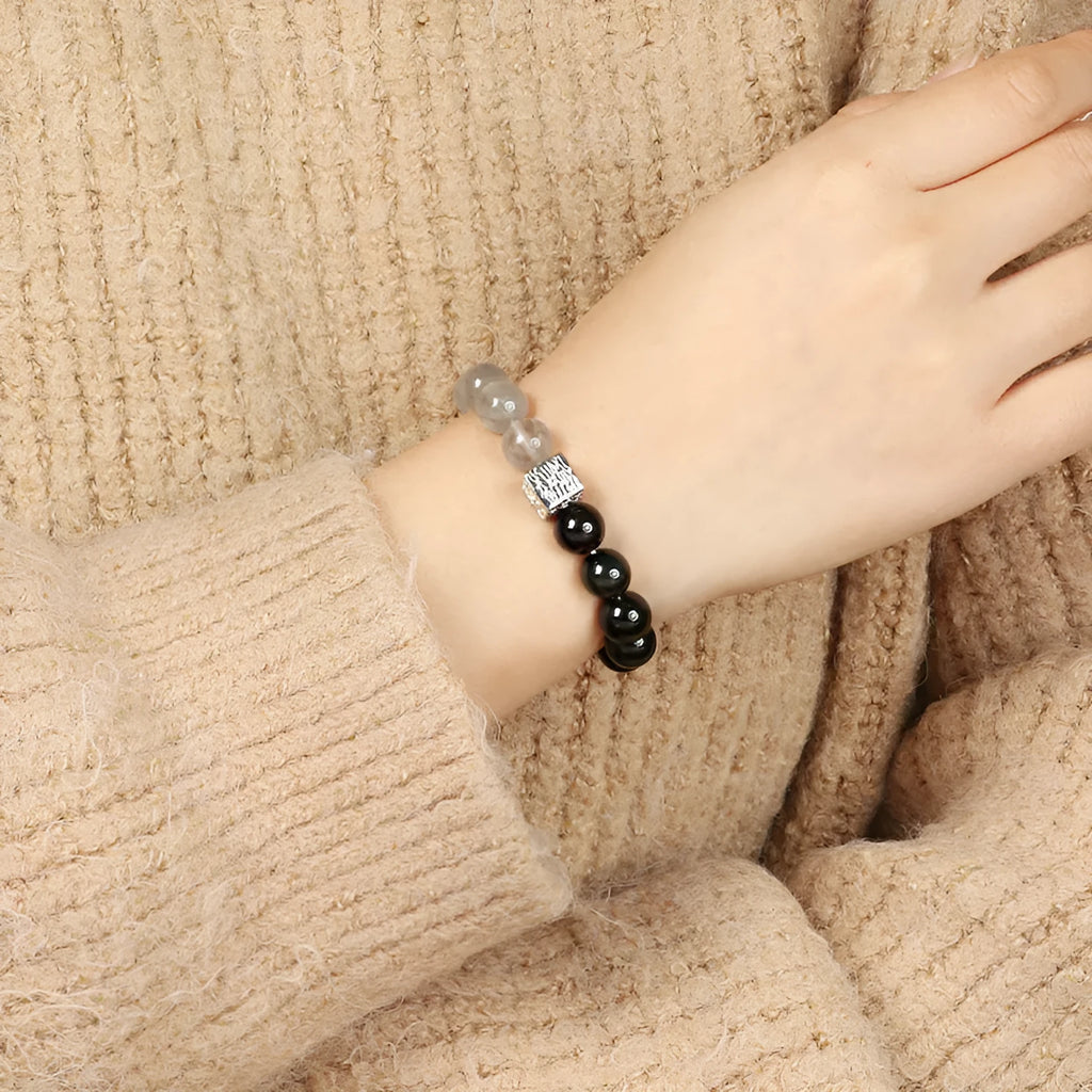 Khaki crystal couples bracelet with Chinese geometric design measuring 10mm width