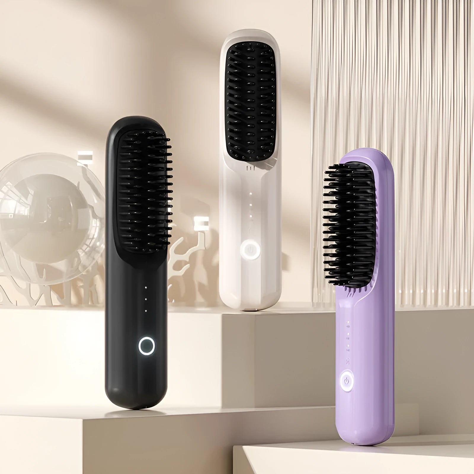 Anion wireless hair straightening comb in beige, pink, purple or black with Type-C charging port