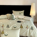Christmas tree embroidered cotton duvet cover and pillowcases with plants and flowers pattern