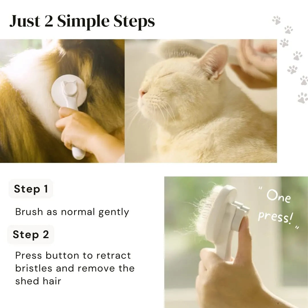 Blue self-cleaning slicker brush for dog and cat grooming on a white background