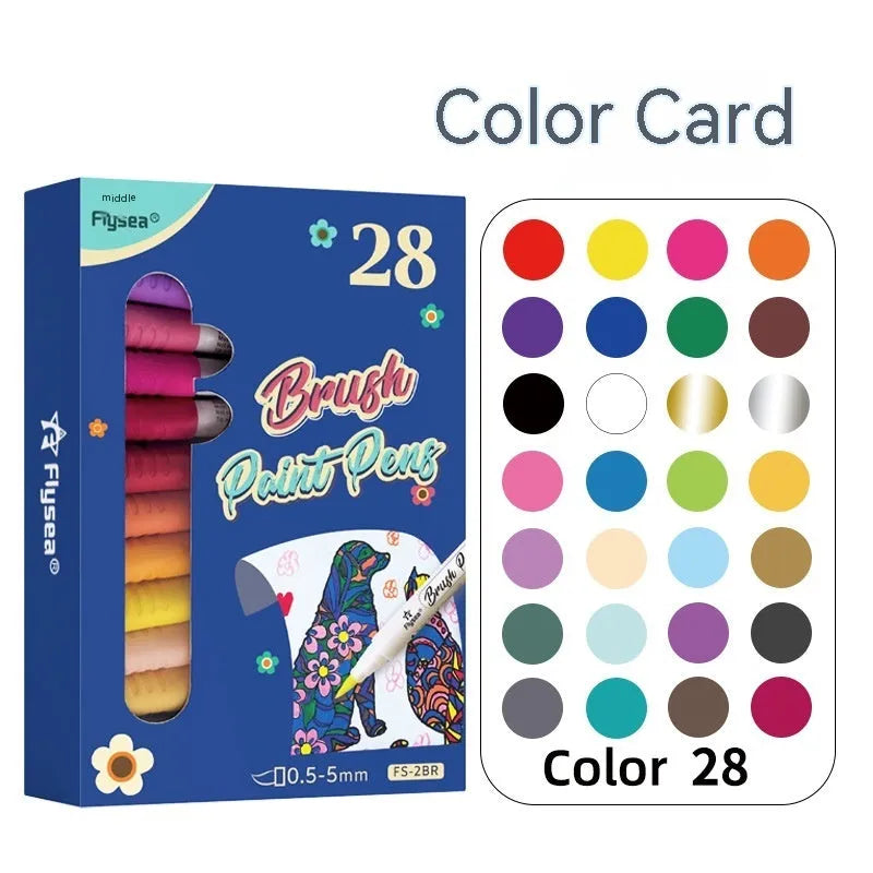 Soft head gouache pen sets for hand lettering and greeting card decoration in multiple colour configurations
