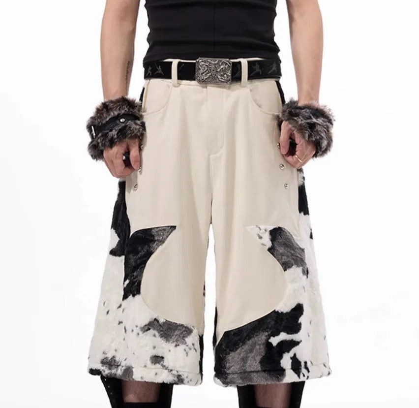 Stitching milk fibre fur cropped pants with personalised pattern options in fashionable city style