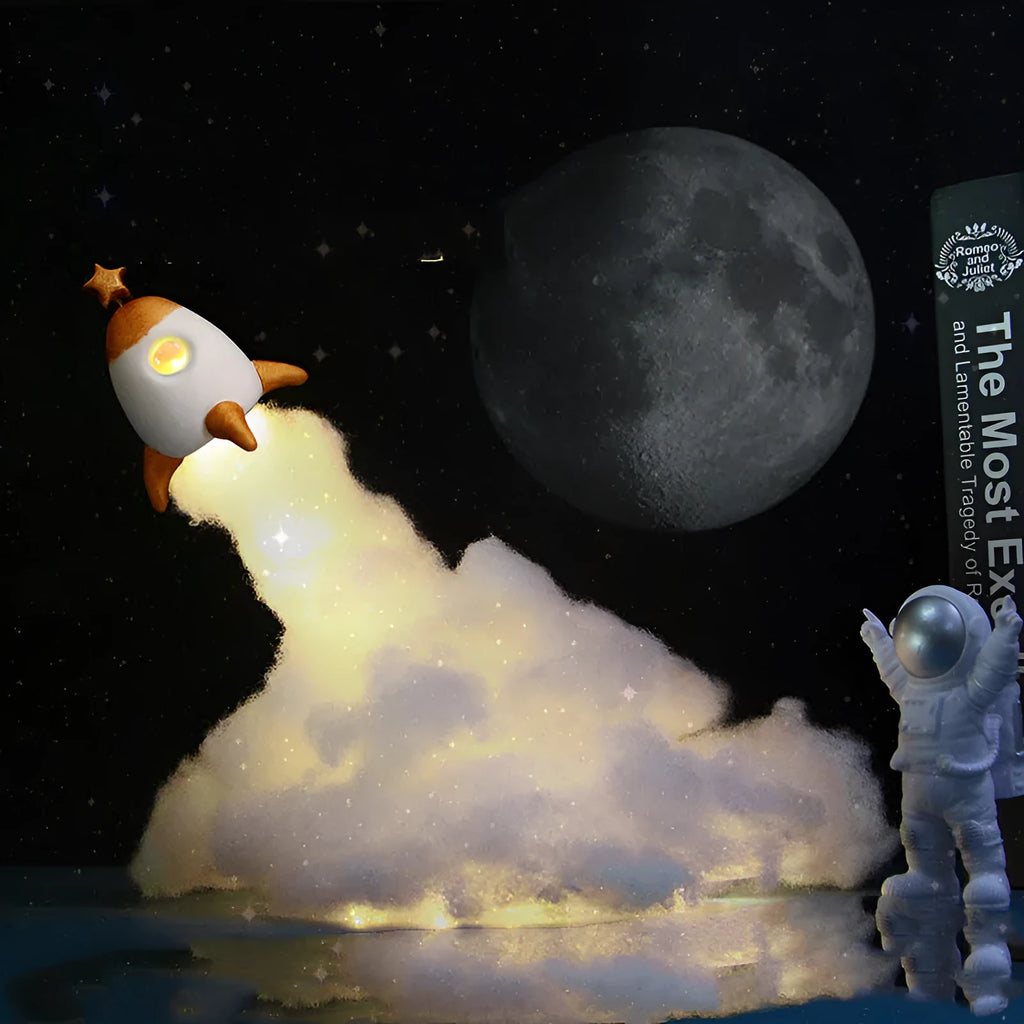 DIY astronaut rocket night light kit with warm white LED string lights and assembly components
