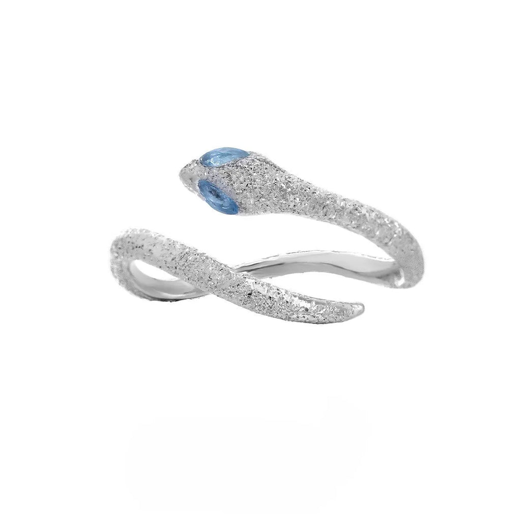Silver electroplated snake ring with adjustable opening in platinum white gold colour
