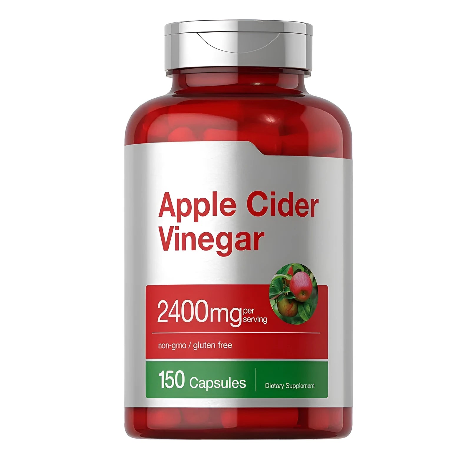 Health vinegar capsules dietary supplement bottle containing 150 tablets with apple vinegar ingredient