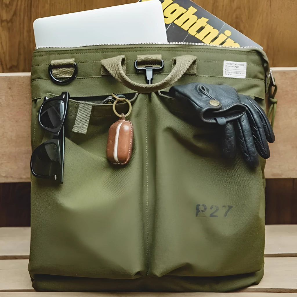 Medium canvas crossbody messenger bag in military green with zipper closure and shoulder strap