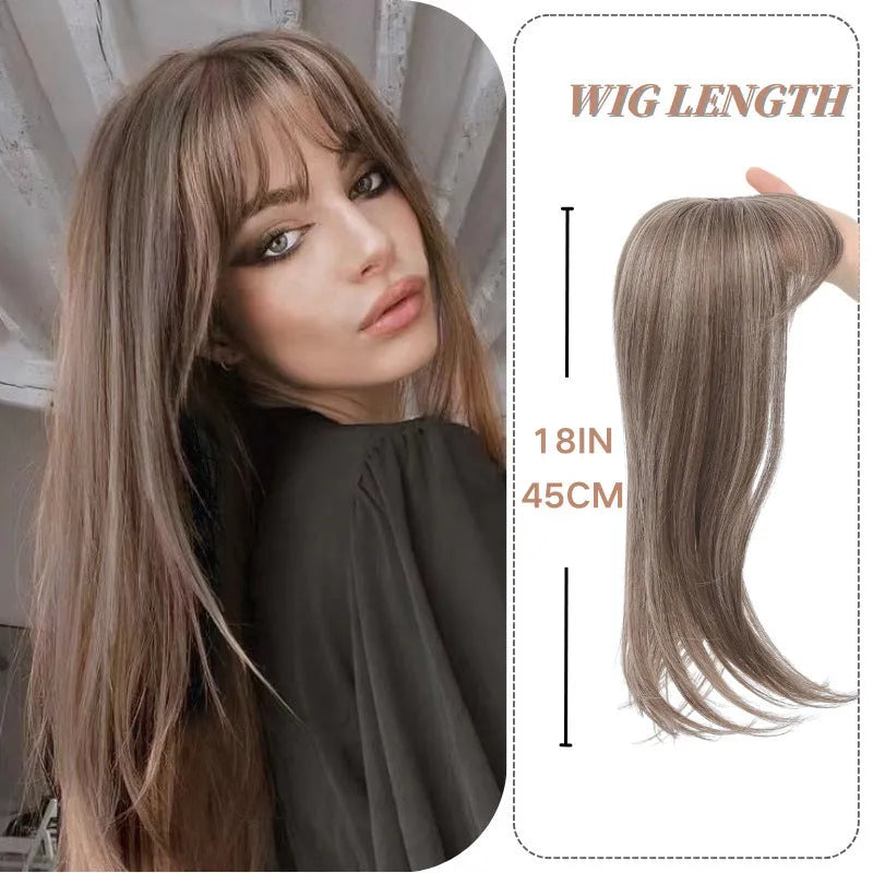 Synthetic clip-in hair wig with inner buckle attachment in one of six colour styles.