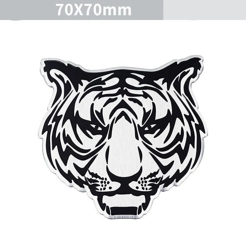 Aluminium car sticker labels showing lion, eagle and wolf head designs for vehicle appearance modification