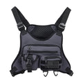 Men's black outdoor sports chest bag in a vest style, made from Oxford cloth.