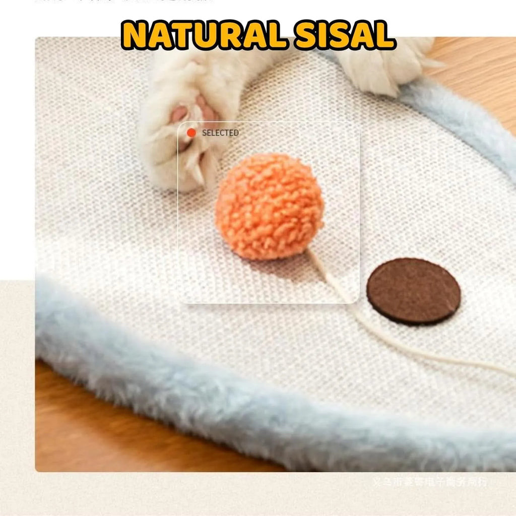 Natural sisal cat scratching mat with sleeping cat design, wall mounted