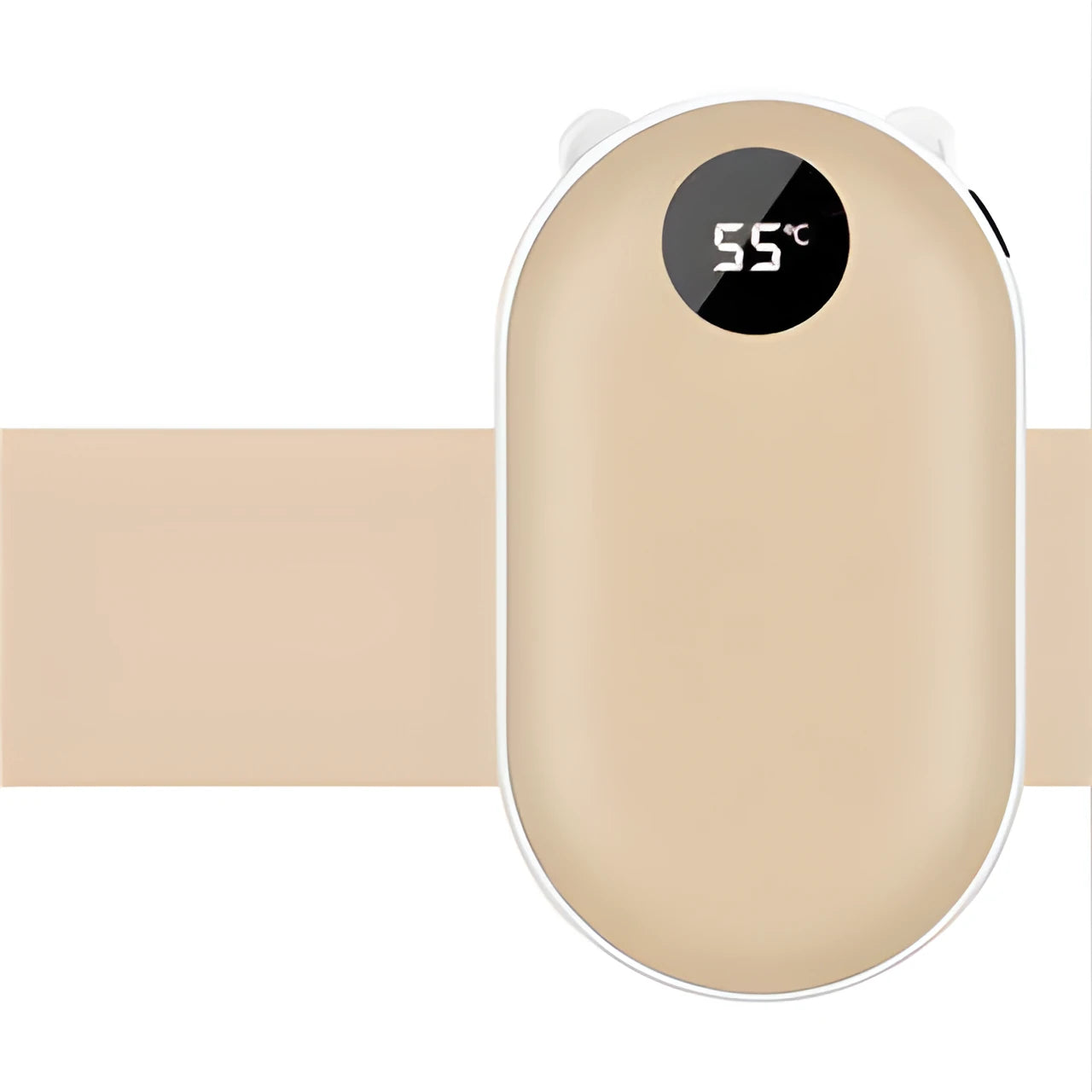 USB rechargeable mini hand warmer and power bank in rose gold, showing compact size and modern design.