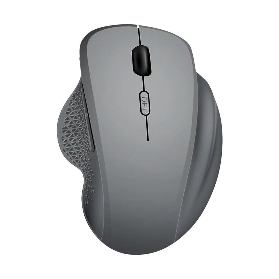 Black wireless self-charging laptop mouse with USB connector and charging cable