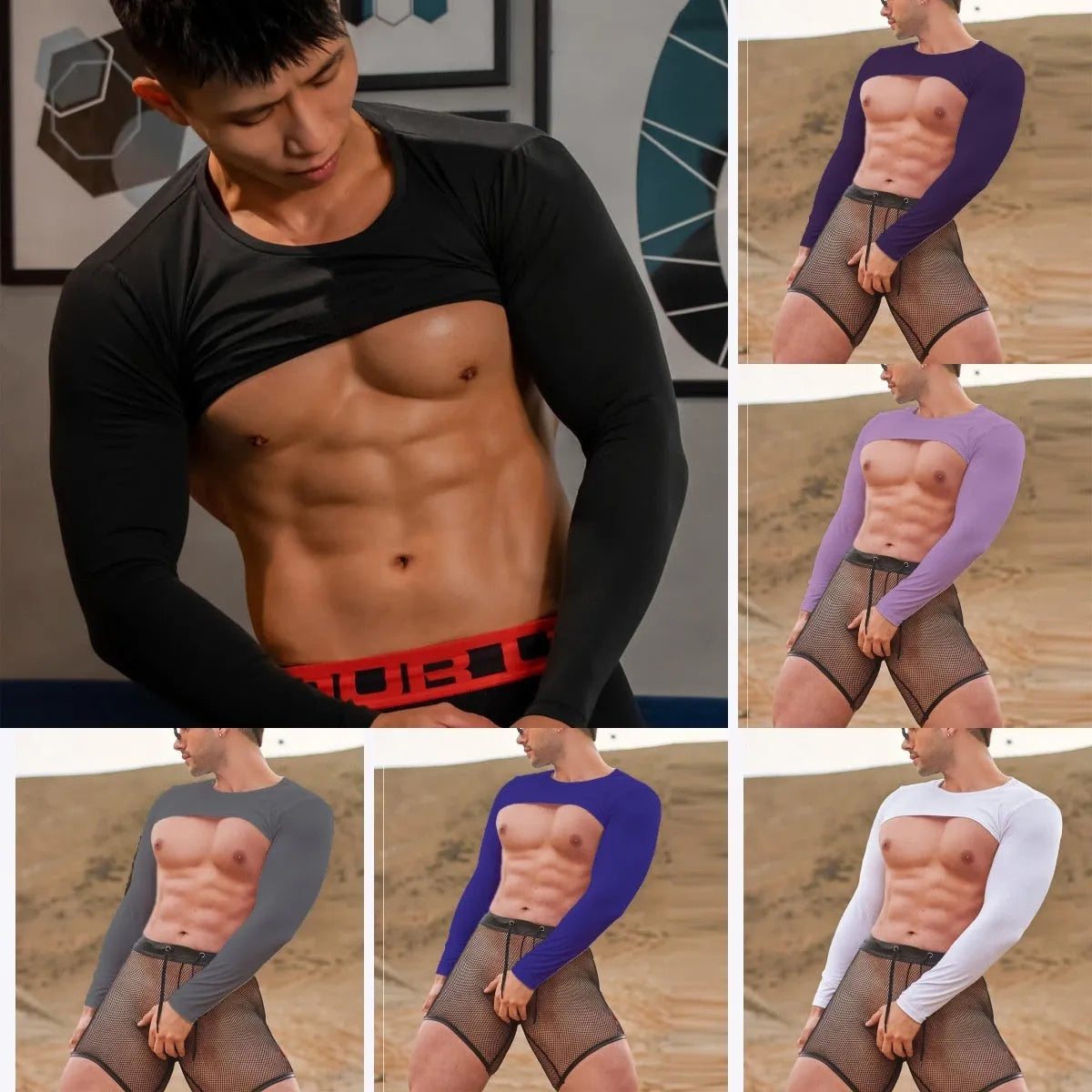 Men's sun proof high stretch tights in solid colour, long sleeve, polyester fibre, multiple sizes and colours