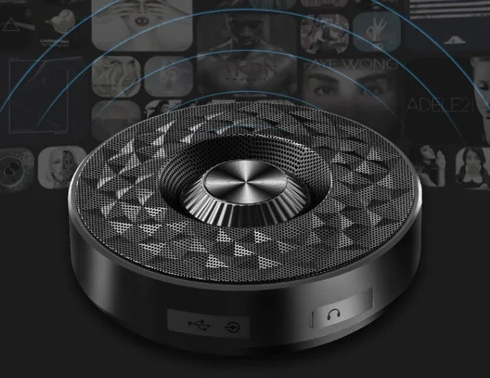 Compact wireless Bluetooth speaker shown in black, orange, and silvery white colour options