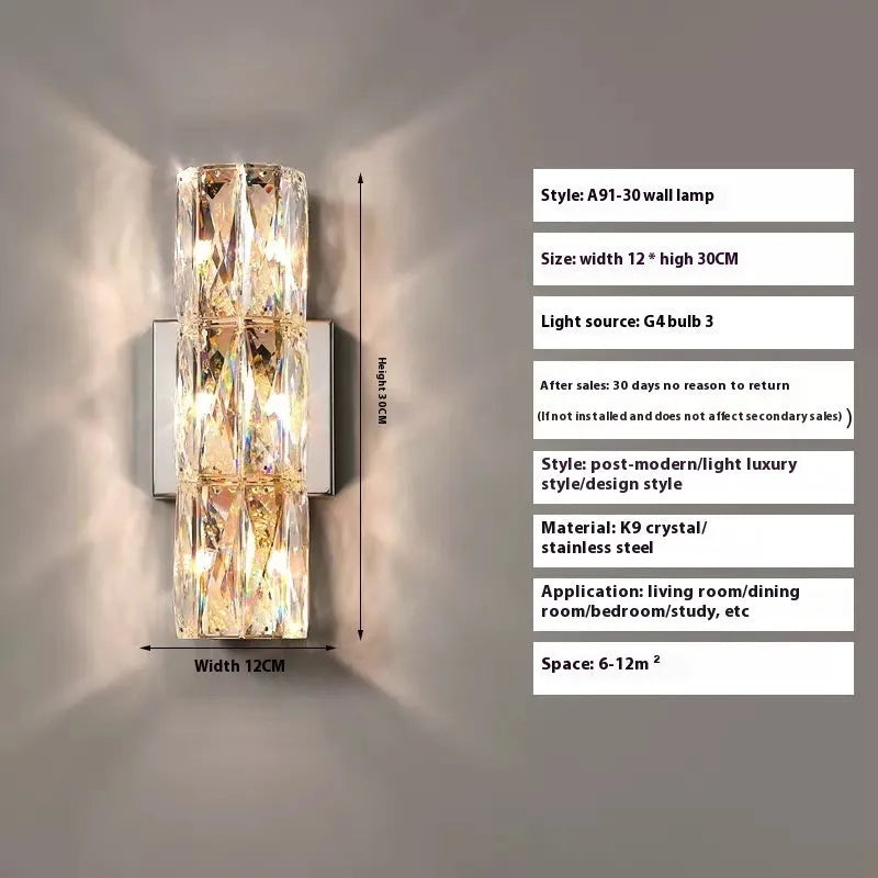 Crystal wall lamp in chrome or gold finish, available in 200mm, 300mm, 400mm, 600mm and 1000mm lengths