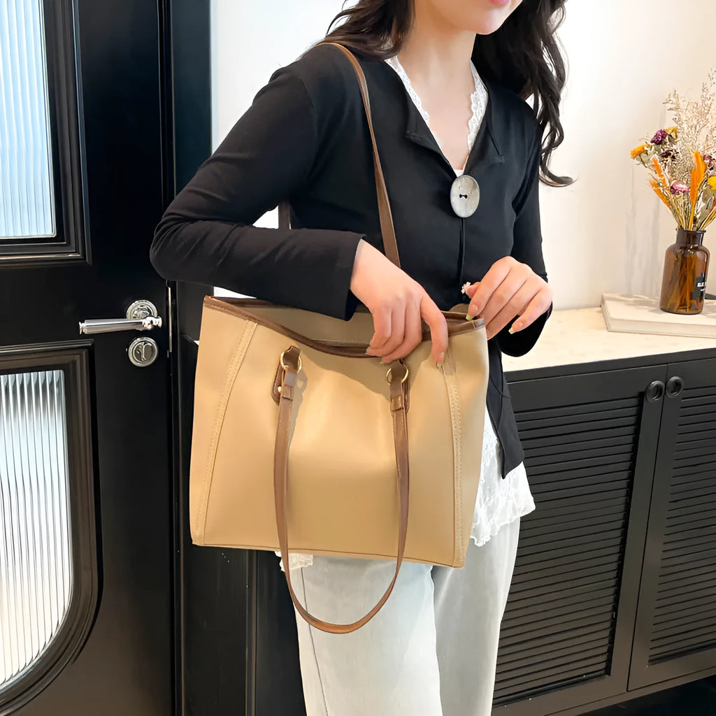 PU leather tote bag in urban simplicity style with internal organisation pockets