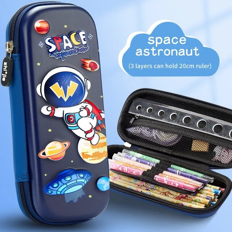 3D leather stationery box pencil case with sculpted astronaut design in blue colour