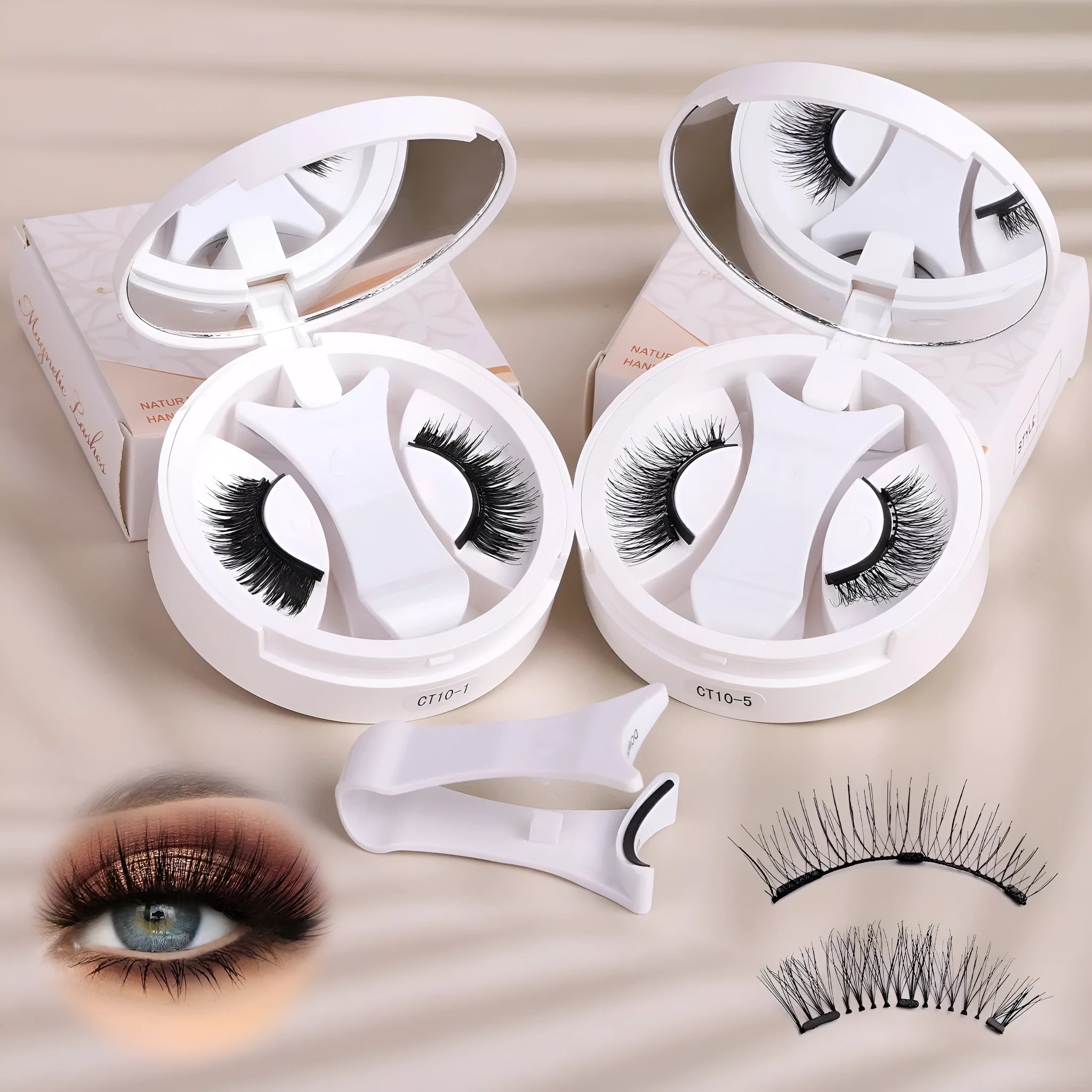 Portable case with integrated soap holder for magnetic false eyelashes storage and cleaning.