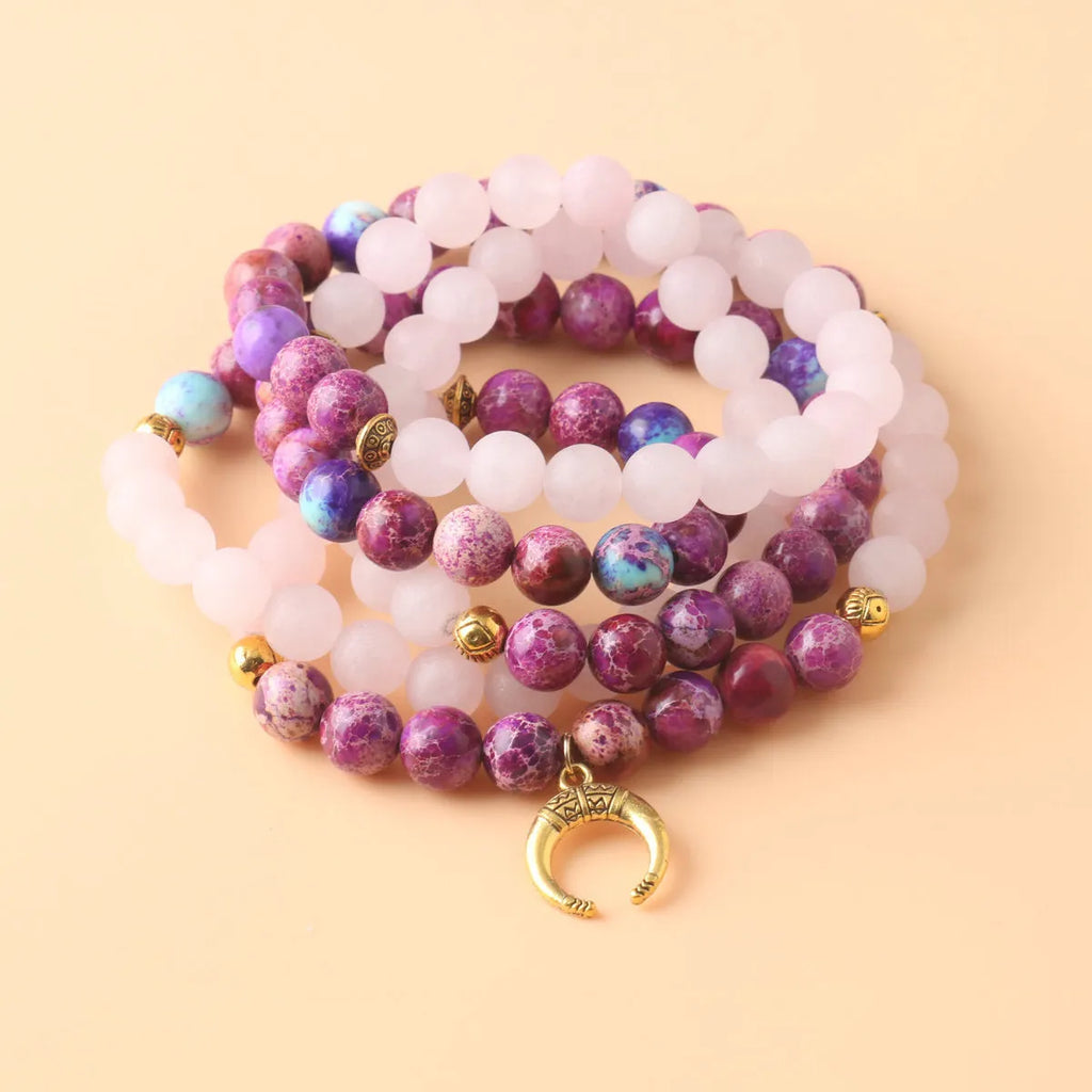 Emperor Stone necklace with pink crystal round beads pendant on chain