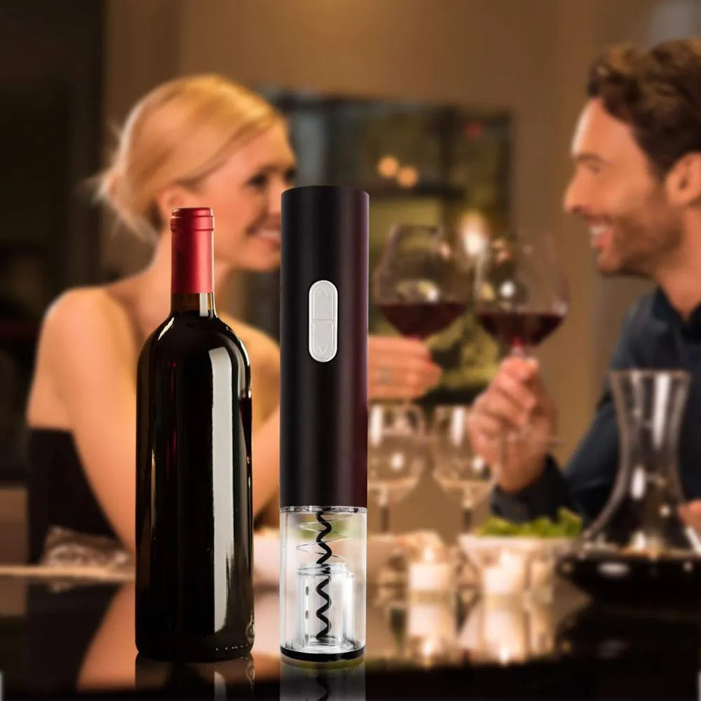 Electric wine opener with foil cutter in black, red or white colour with 23.5cm plastic body