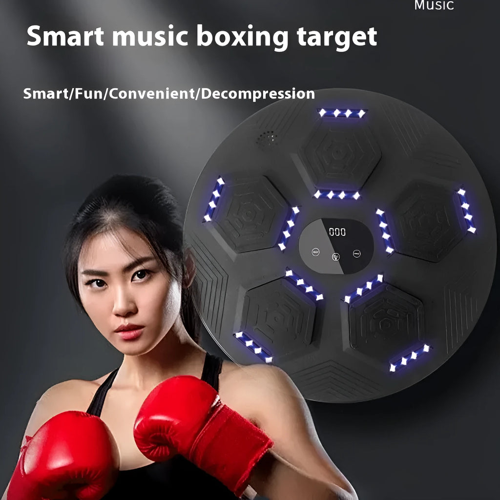 Smart music boxing machine with hanging reaction target wall set and matching boxing gloves