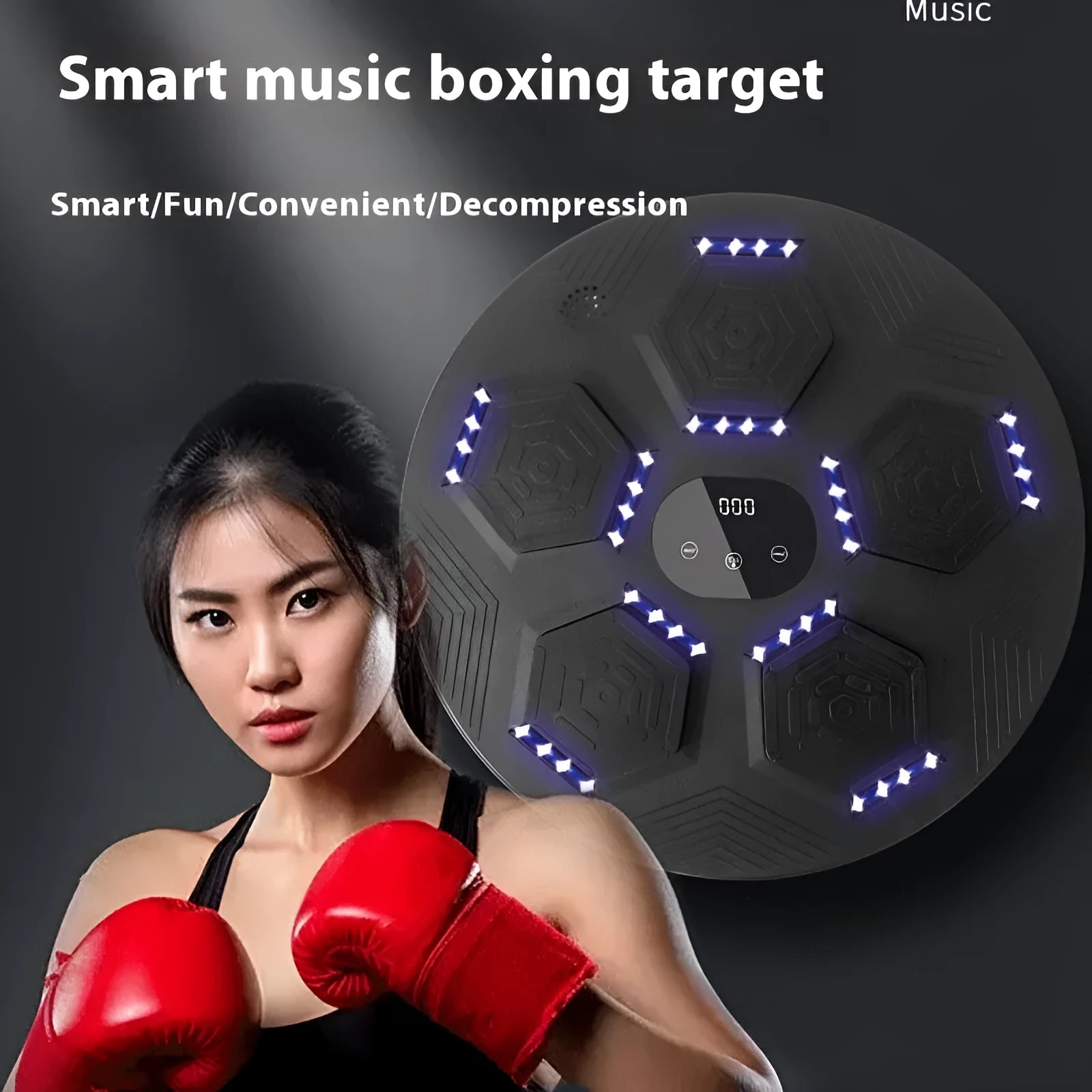 Smart music boxing machine with hanging reaction target wall set and matching boxing gloves