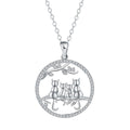 Copper necklace with a cat pendant on a cross chain, electroplated finish.