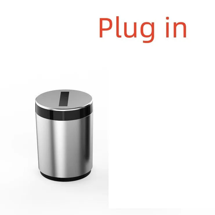 Grey aluminium intelligent induction ashtray with automatic opening lid for car use.