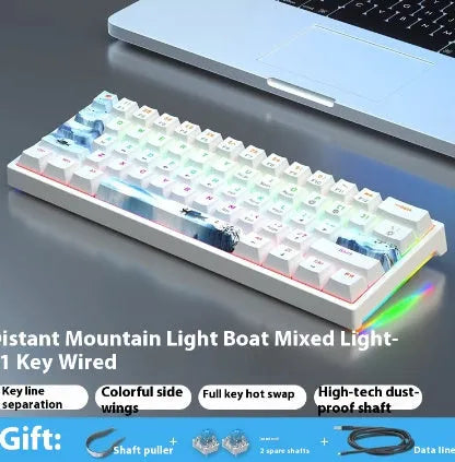 61-key compact mechanical keyboard with blue-white tea switches and wired connection