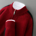 Sheep wool half-zip knitted sweater in slim fit with round neck available in multiple colours