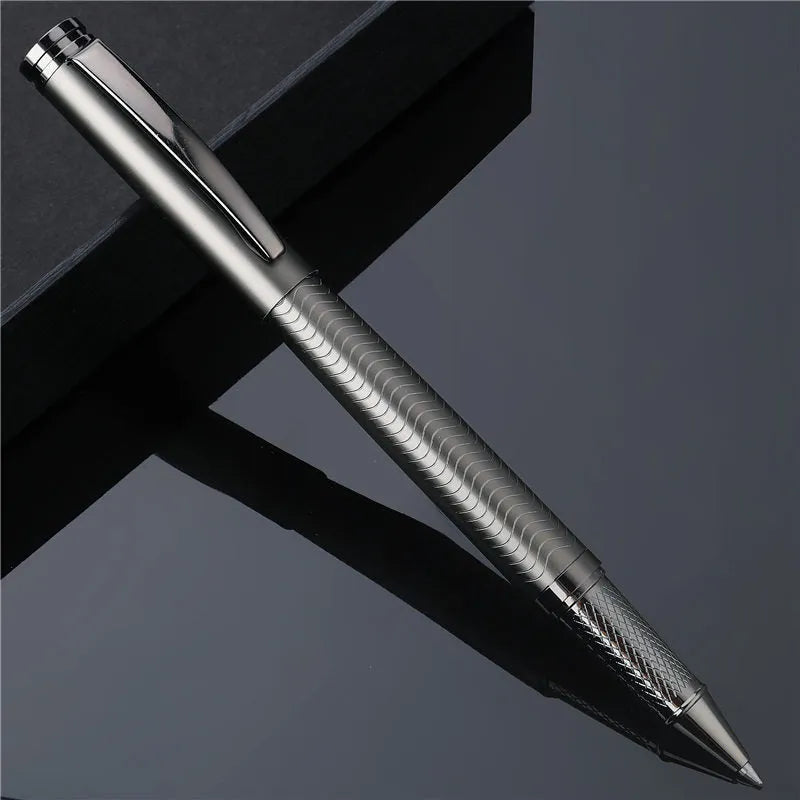 Fog gun grey metal signature pen with 0.5mm bullet nib on a white background