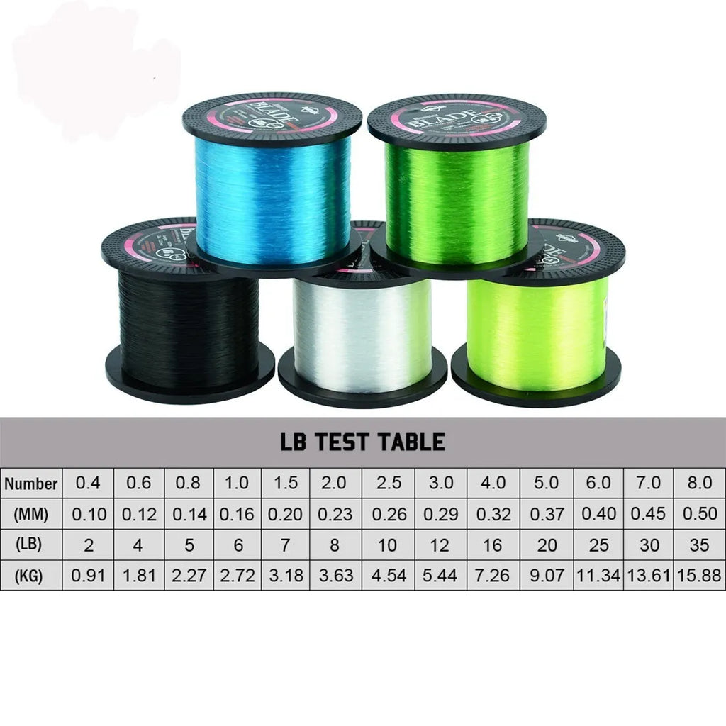 Spool of Seaknight1000 M nylon monofilament fishing line in one of five colours showing size marking