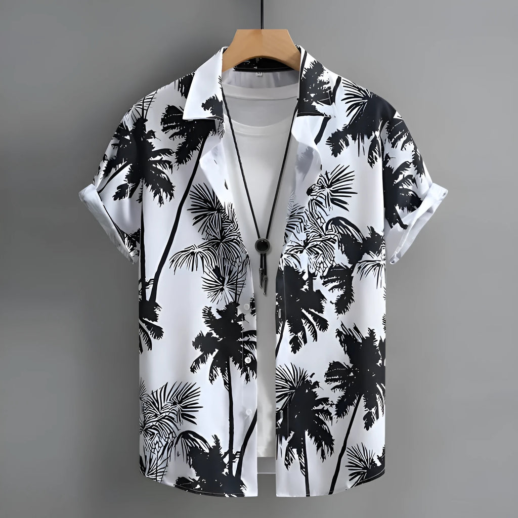 Hawaiian men's short-sleeved shirt with 3D printed floral pattern in regular fit