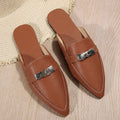 Light brown women's pointed-toe casual slip-on shoes with a low heel and rubber sole.