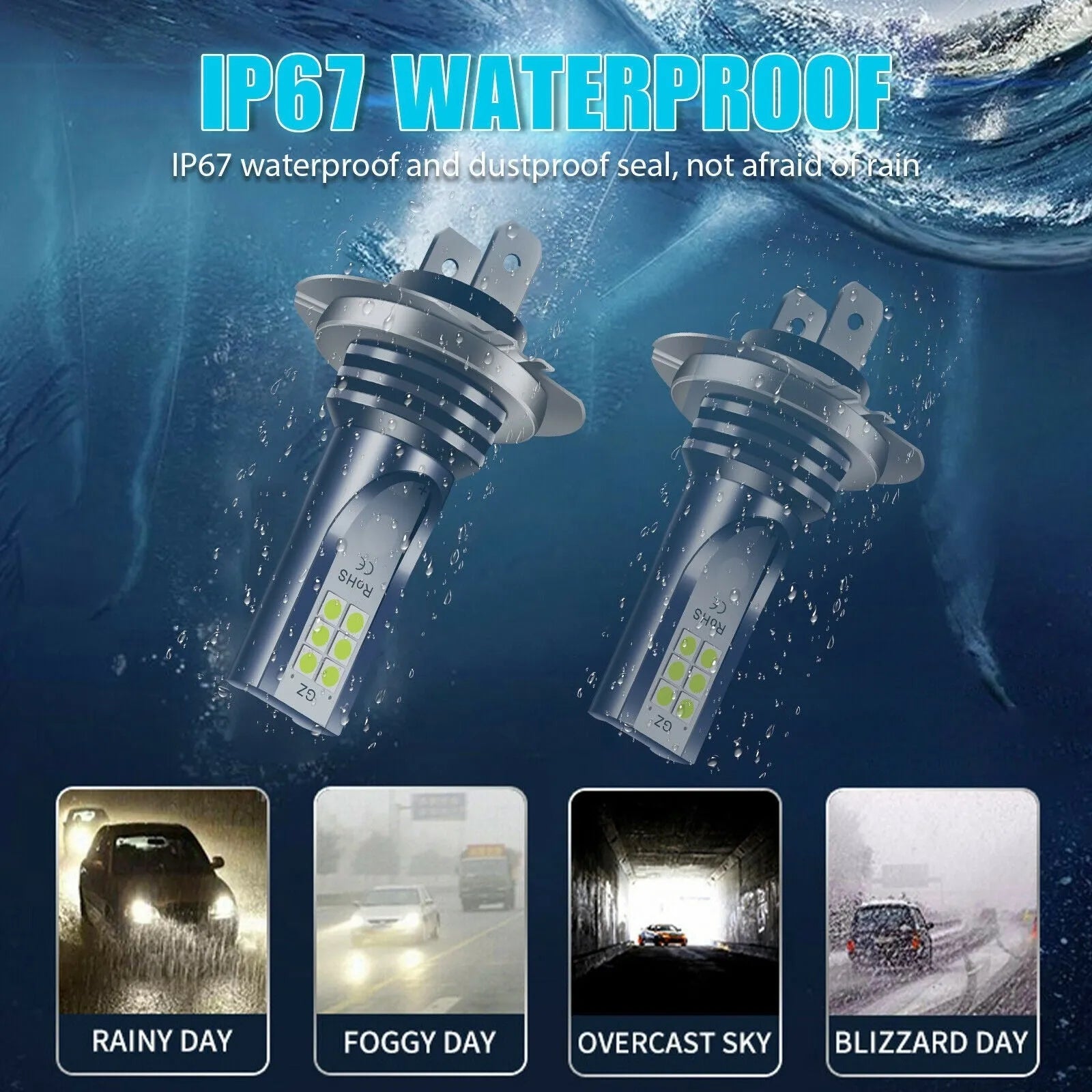 LED automotive fog light bulb with aviation aluminium housing and 12 SMD 3030 LEDs
