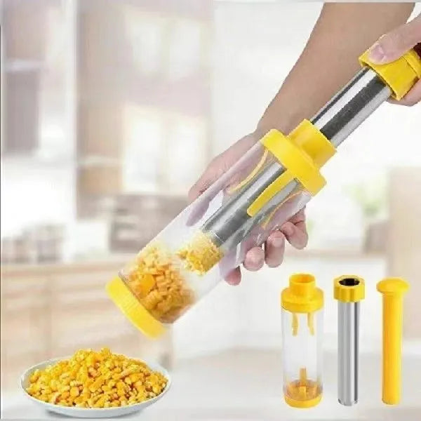 Yellow corn stripper kitchen tool with stainless steel blades for removing kernels