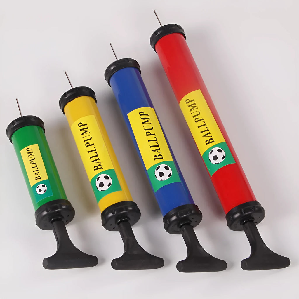 Manual plastic air pump for balls and balloons in mixed colours with size options from 6 to 12 inches