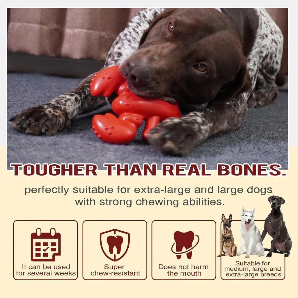 Red nylon dog chew toy for large dogs with bone design for aggressive chewers