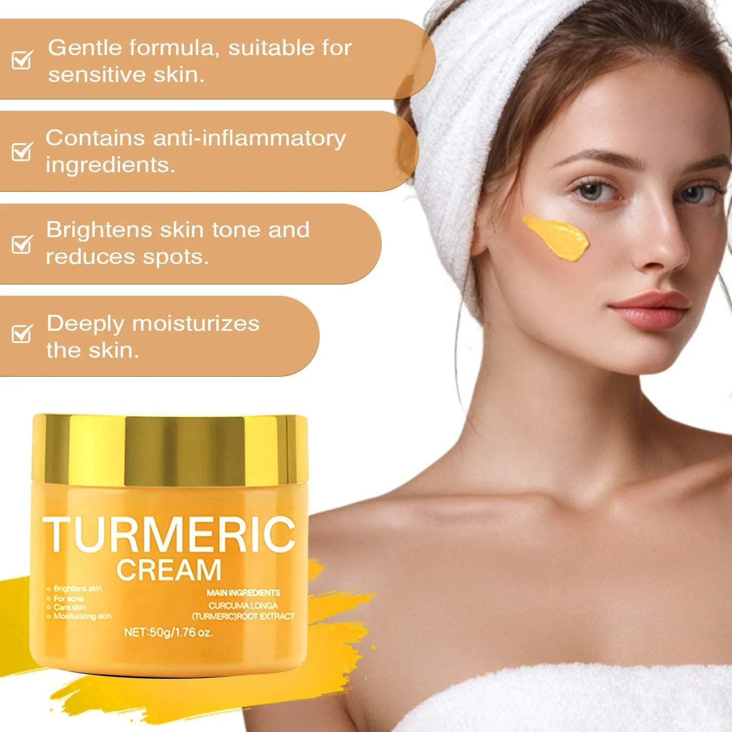 50g moisturising skin cream jar with hydrating and brightening formula measuring 53mm × 53mm × 48mm