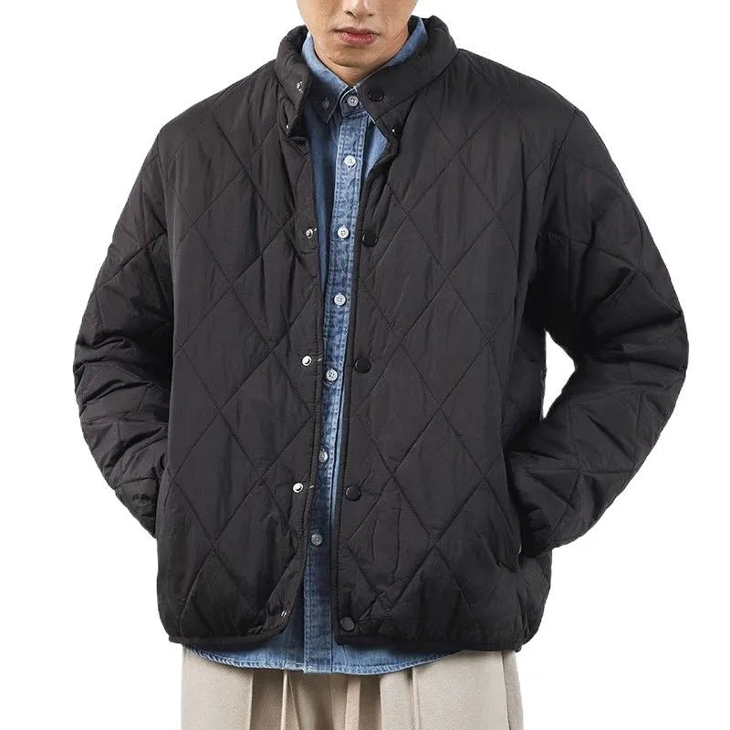 Men's black winter cotton-padded jacket with lengthened 100cm design and loose fit