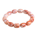 Agate barrel bead bracelet with cherry blossom colour and a ruyi element