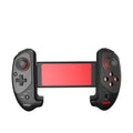 Red telescopic Bluetooth gamepad extended with phone inserted, showing USB cable