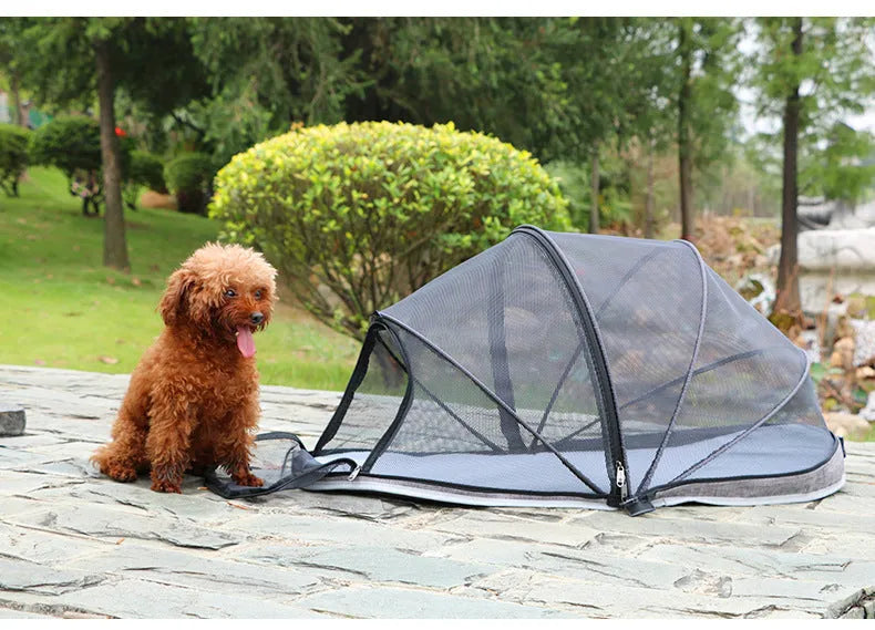 Folding cat tent with half mesh panels in L code size for portable pet accommodation