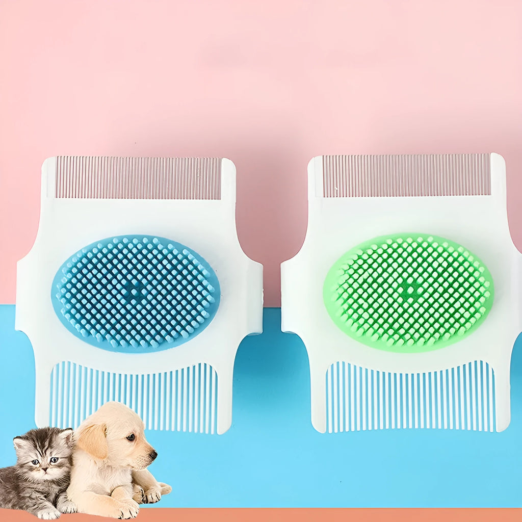Blue multifunctional pet comb for dogs with grooming, hair removal and flea checking functions