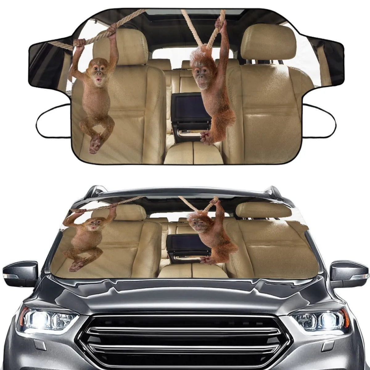 Car snow protection front cover with aluminium foam fabric and lanyard installation system